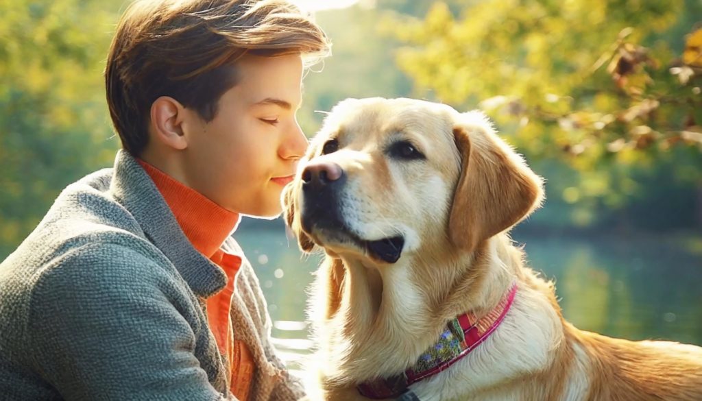 Labrador Retriever dog with owner